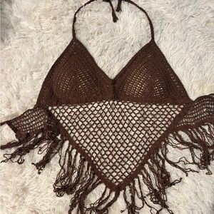 Brown Crochet Halter Bikini Top